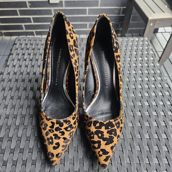 Zara Leopard Print High Heels Pointed Toe Stilettos Sexy Velvet Suede Size 37 - Picture 3 of 10